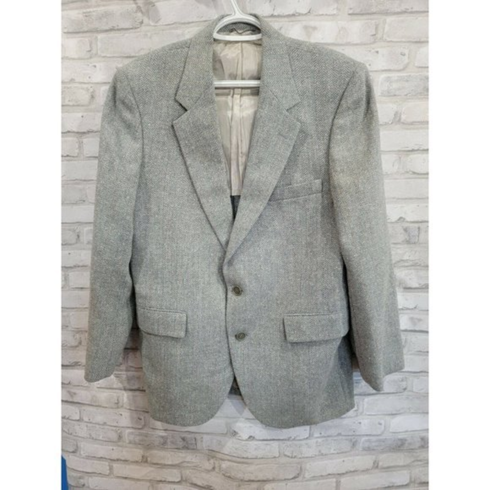 AMERICAN TREND Men's 44 SHORT Gray Wool Tweed 2 Button Sport Coat Suit Jacket‎